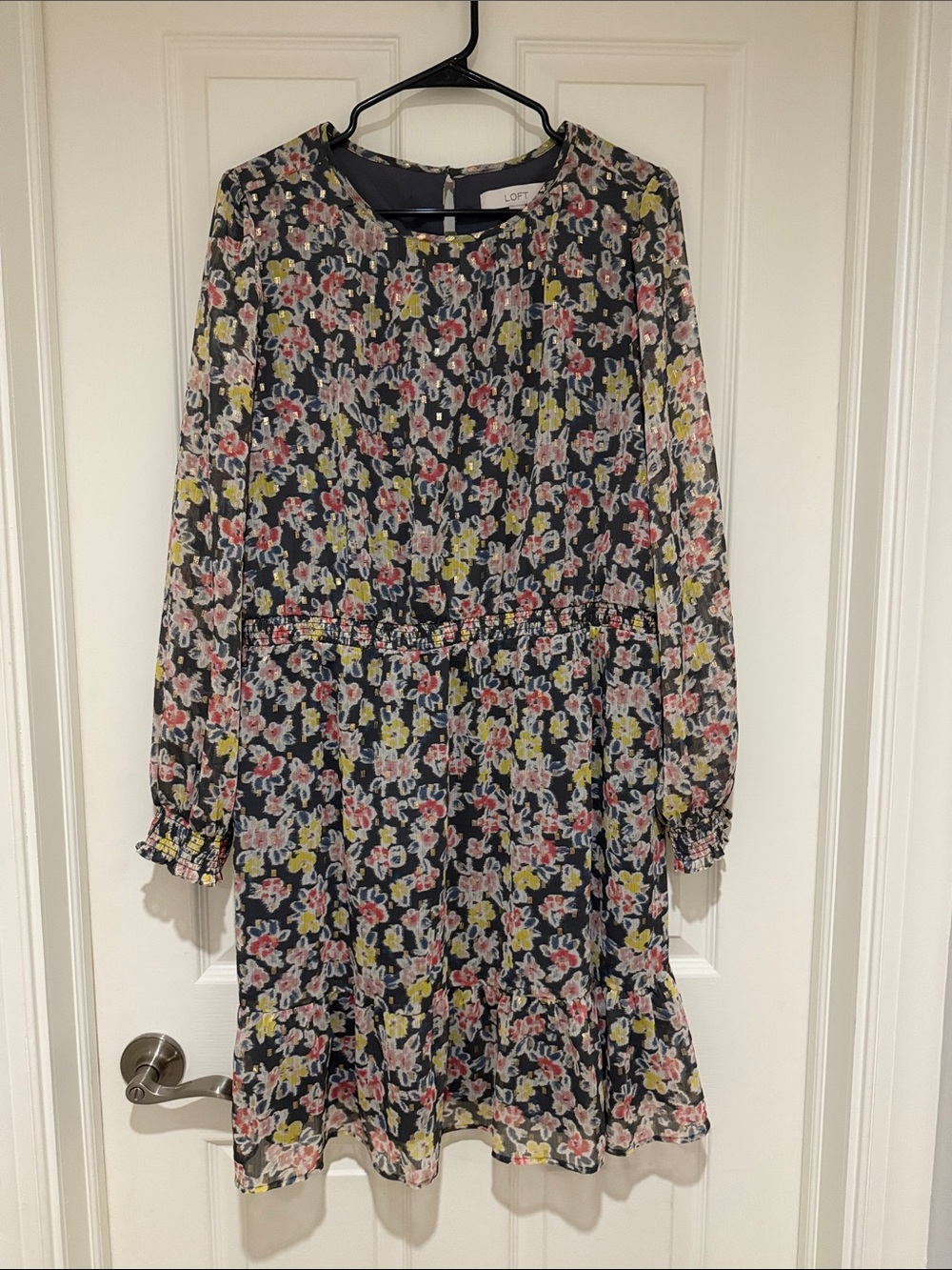 LOFT Women's Floral Long-Sleeve Dress with Pink & Yellow Flowers